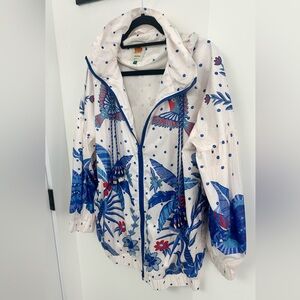 FARM Rio Blue and White Floral Windbreaker Jacket
